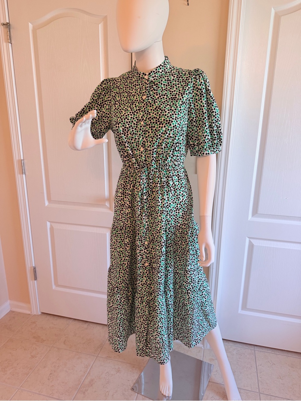 POPSUGAR Green Floral Tiered Button-Down Puff Sleeves Maxi Dress Size S